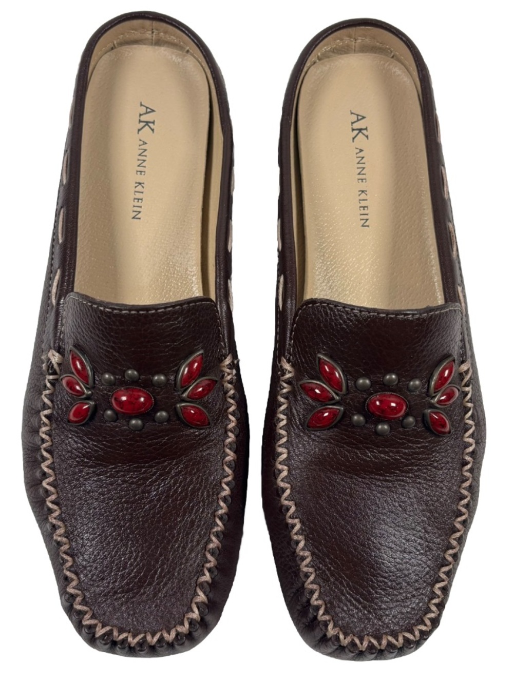 Anne Klein Magoshen Driving Moc Mules Slip On Shoes 6.5 Brown Leather Southwest